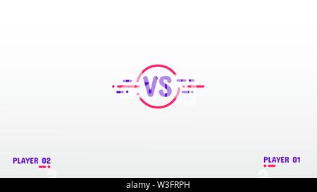 Horizontal Versus screen design. Red and violet color. Battle headline template. Fighter. video game. Player. Flat modern design. Simple, minimalistic Stock Vector