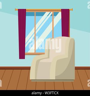 House sofa armchair with window and curtains Stock Vector