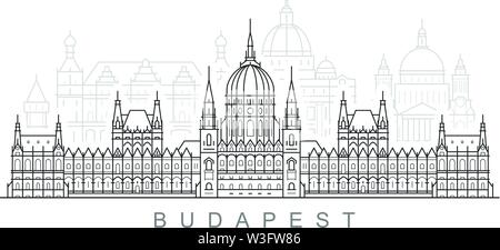 Budapest, Hungary famous landmark sketch. Lineart drawing by hand ...