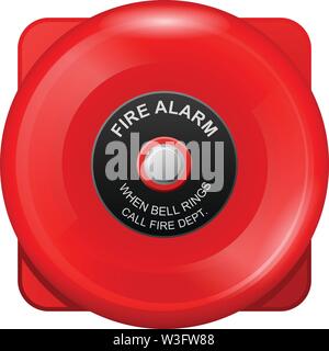 Fire alarm red bell, siren of emergency evacuation, wall ring bell Stock Vector