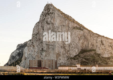 Views of the Rock of Gibraltar from La Linea de la Concepcion, Spain, on a beautiful and sunny summer day Stock Photo