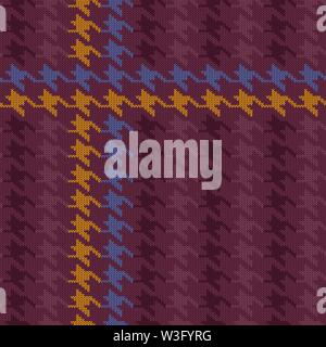 Scottish seamless knitted woolen pattern Houndstooth in a purple tone Stock Vector