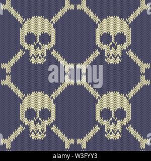 Skull and Bones. Knitted seamless woolen pattern Stock Vector