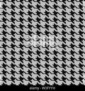 Seamless knitted woolen pattern Houndstooth. Black and white hounds tooth check Stock Vector