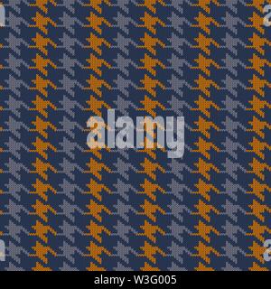 Seamless knitted woolen pattern Houndstooth. Vintage blue and orange hounds tooth check Stock Vector