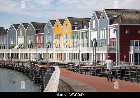 Small town Houten near Utrecht, The Netherlands, bicycles have priority in the 50,000 inhabitants city, generous cycle paths, many leisure areas, wate Stock Photo