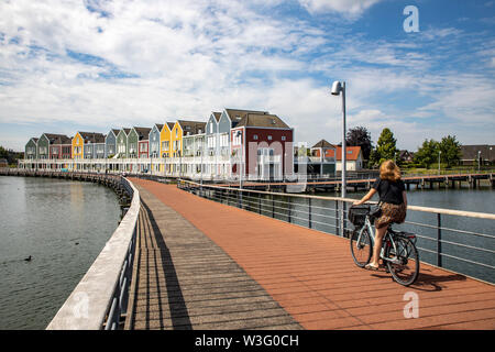 Small town Houten near Utrecht, The Netherlands, bicycles have priority in the 50,000 inhabitants city, generous cycle paths, many leisure areas, wate Stock Photo