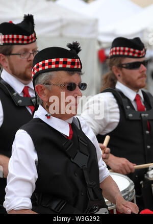 Littleton, Colorado - July 13, 2019: Irish Pipe Band performing on Colorado Irish Festival. Stock Photo