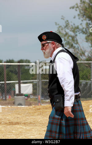 Littleton, Colorado - July 13, 2019: A man wearing traditional Irish clothes on Colorado Irish Festival. Stock Photo