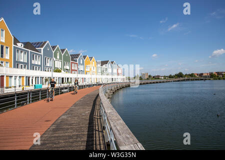 Small town Houten near Utrecht, The Netherlands, bicycles have priority in the 50,000 inhabitants city, generous cycle paths, many leisure areas, wate Stock Photo