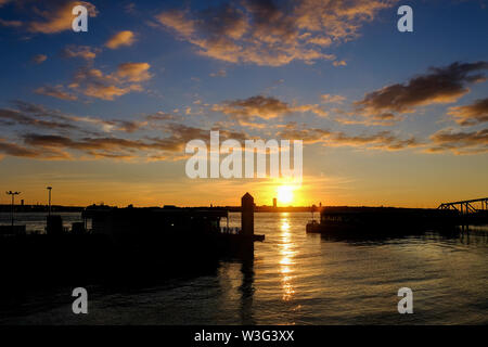 Sun going down over the Mersey river in Liverpool (UK) Stock Photo