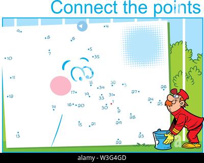Vector illustration with a puzzle in that it is necessary to connect dots and know what animal the worker of zoo feeds Stock Vector