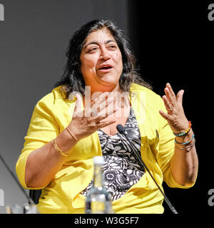 BFI Southbank, London, UK. 15th July 2019. Gurinder Chadha on stage at Mark Kermode in 3d on Monday 15 July 2019 at BFI Southbank, London. Pictured: Gurinder Chadha. Picture by Credit: Julie Edwards/Alamy Live News Stock Photo
