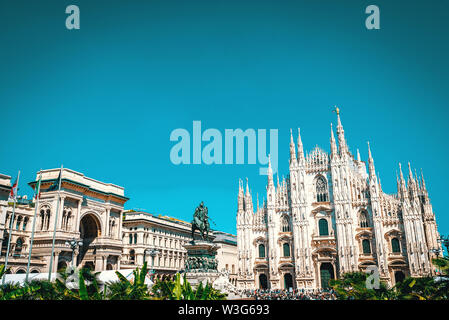 Milan, Italy - 1st of May, 2019: View of Duomo di Milano Cathedral with people around it. Authentic toned image. Stock Photo