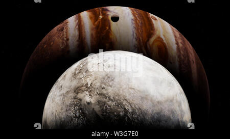 frozen moons in orbit of planet Jupiter, the ice moon Ganymede Stock Photo