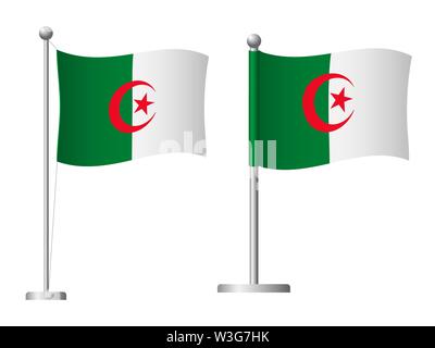 Algeria flag on pole. Metal flagpole. National flag of Algeria  illustration Stock Photo