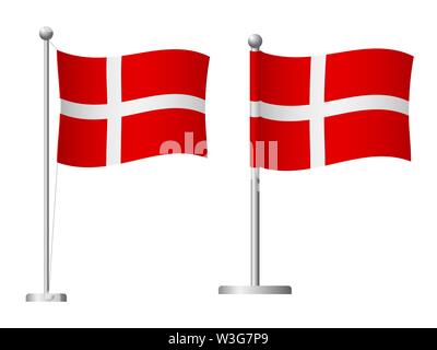 Denmark flag on pole. Metal flagpole. National flag of Denmark  illustration Stock Photo