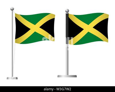 Jamaica flag on pole. Metal flagpole. National flag of Jamaica  illustration Stock Photo