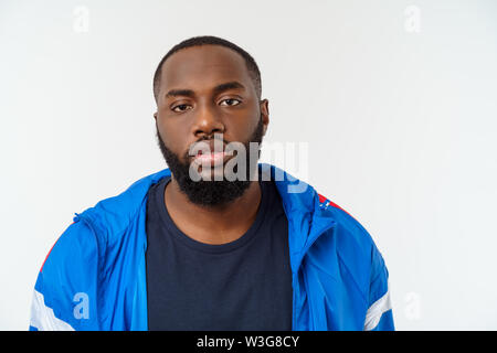 Portrait handsome muscular Black man with cheerful expression Stock Photo