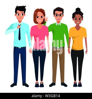 Two young couples smiling cartoons Stock Vector
