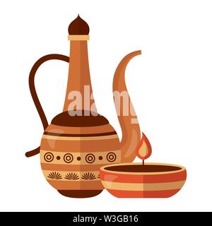 indian teapot folk and candle Stock Vector