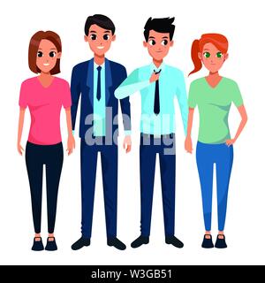 Two young couples smiling cartoons Stock Vector