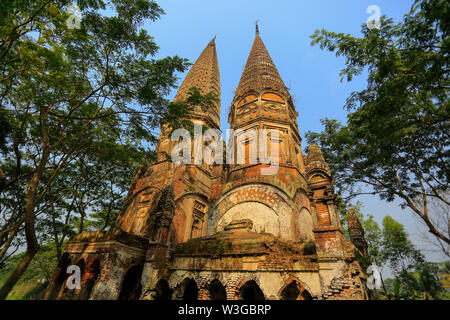 An eighteenth-century temple, Sonarang Twin Temple, located at Sonarang village in the Tongibari Upazila in Munshiganj, Bangladesh. Stock Photo