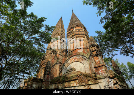 An eighteenth-century temple, Sonarang Twin Temple, located at Sonarang village in the Tongibari Upazila in Munshiganj, Bangladesh. Stock Photo