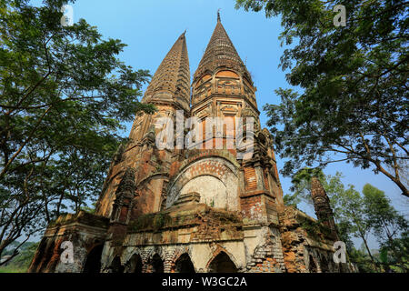 An eighteenth-century temple, Sonarang Twin Temple, located at Sonarang village in the Tongibari Upazila in Munshiganj, Bangladesh. Stock Photo