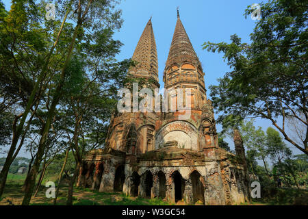 An eighteenth-century temple, Sonarang Twin Temple, located at Sonarang village in the Tongibari Upazila in Munshiganj, Bangladesh. Stock Photo