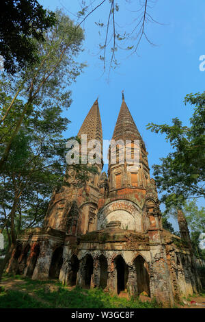 An eighteenth-century temple, Sonarang Twin Temple, located at Sonarang village in the Tongibari Upazila in Munshiganj, Bangladesh. Stock Photo