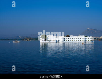 UDAIPUR, INDIA - CIRCA NOVEMBER 2018:  Lake Palace Hotel formerly known as Jag Niwas in Lake Pichola in Udaipur. The city is the historic capital of t Stock Photo