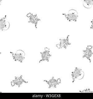 Seamless retro hand drawn teapots, great design for any purposes. Seamless pattern. Teapot hand drawn a pattern in Chinese style on white background. Stock Vector