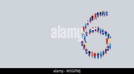 business people crowd gathering in number six 6 shape businesspeople group standing together social media community concept full length Stock Vector