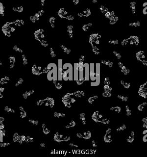 Seamless pattern of teapots and teacups isolated on black background. Chinese seamless pattern of teapots and teacups collection for textile design. V Stock Vector