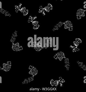 Seamless pattern of teapots and teacups isolated on black background. Chinese seamless pattern of teapots and teacups collection for textile design. V Stock Vector