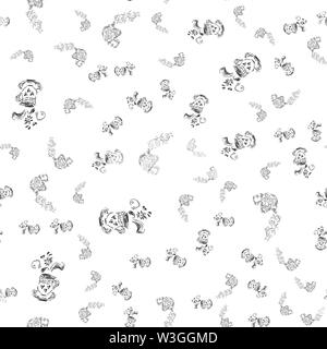 Seamless pattern of teapots and teacups isolated on white background. Chinese seamless pattern of teapots and teacups collection for textile design. V Stock Vector