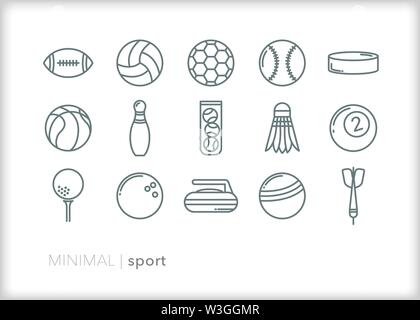 Set of 15 sports equipment line icons Stock Vector