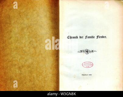 CHRONIK DER FAMILIE FLENDER, Ludwig Voss (Verlag), Düsseldorf 1900, Titelblatt. Stock Photo