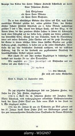 CHRONIK DER FAMILIE FLENDER, Ludwig Voss (Verlag), Düsseldorf 1900, S. 52. Stock Photo