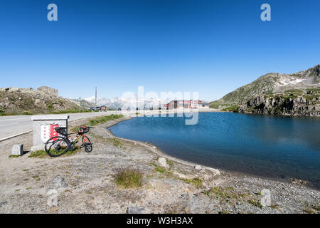 At the summit of Nufenen Pass, Switzerland, Alps Stock Photo