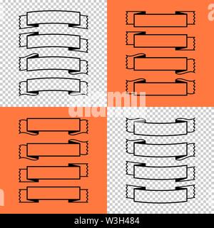 Set of isolated banner ribbons on orange and transparent background. Simple flat vector illustration. With space for text. Suitable for infographics, Stock Vector