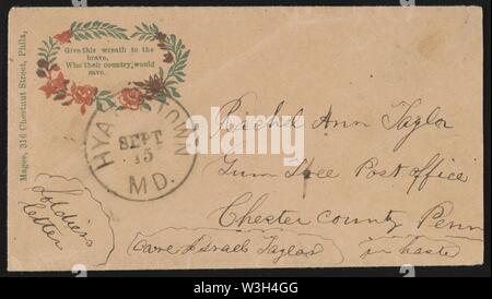 Civil War envelope showing wreath with message ‘Give this wreath to the brave, who their country would save‘ Stock Photo