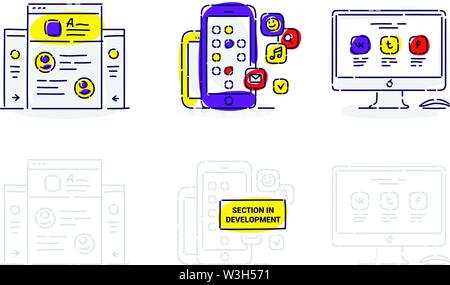 Basic business, internet web interface linear concepts, vector thin line icons set. Modern line graphic design for website, web design, infographics. Stock Vector