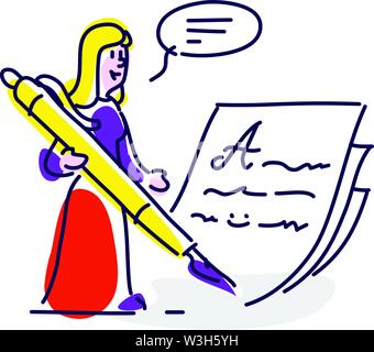 Copywriter in the style of the cartoon.Isolated object on white background. Professions of people who participate in the creation of sites and mobile Stock Vector