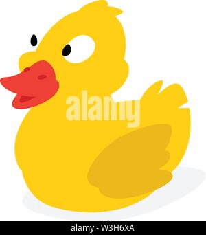 Yellow rubber ducky. Vector illustration isolated on white background. The character is a funny cute bird for printing, web, banner or poster. Corpora Stock Vector