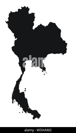 Map of Thailand in black slhouette on a white background Stock Vector