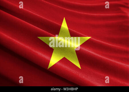 Realistic flag of Vietnam on the wavy surface of fabric Stock Photo