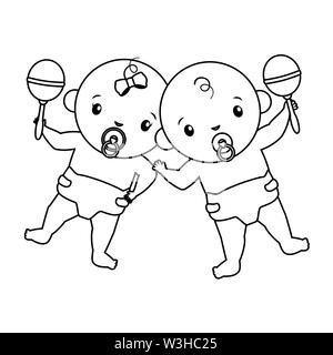 cute little babies couple with maracas characters Stock Vector