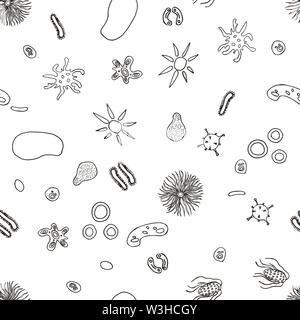 Bacteria and viruses. Vector illustration. Seamless pattern background Stock Vector